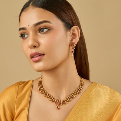 Kushal's Fashion Jewellery Copper Gold-plated Red Jewellery Set(Pack of 3)