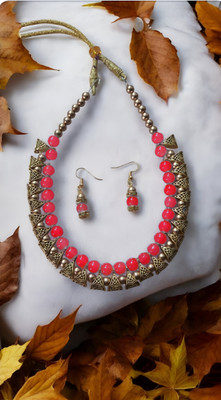 SCFPKPR Glass Gold-plated Red Jewellery Set(Pack of 1)