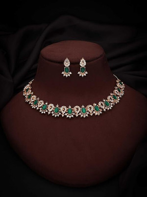 Pink Princess Alloy Gold-plated Green Jewellery Set(Pack of 1)