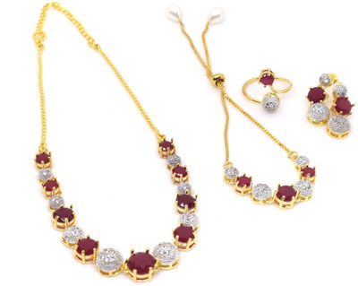 M Creation Alloy Gold-plated Red, White Jewellery Set(Pack of 1)