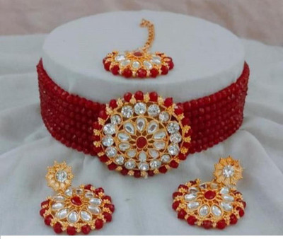 JMBW INTERNATIONAL Alloy Gold-plated Red Jewellery Set(Pack of 3)