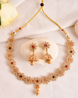 DASTOOR Alloy Gold-plated Multicolor, Gold, Red, Green Jewellery Set(Pack of 1)