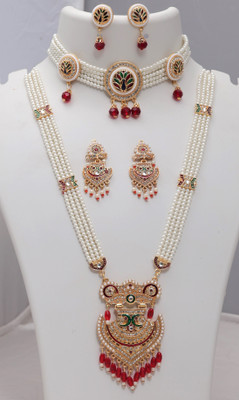 Harsha Creation Alloy Gold-plated Gold, Red, White Jewellery Set(Pack of 1)