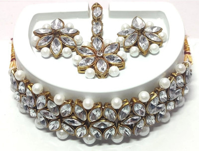 Ruhi Alloy Gold-plated White, Grey, Gold Jewellery Set(Pack of 1)