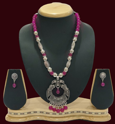 HARIHARA FASHION Oxidised Silver Pink, Silver Jewellery Set(Pack of 1)