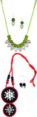 HOUSE OFF COMMON Oxidised Silver Green, Multicolor Jewellery Set(Pack of 2)