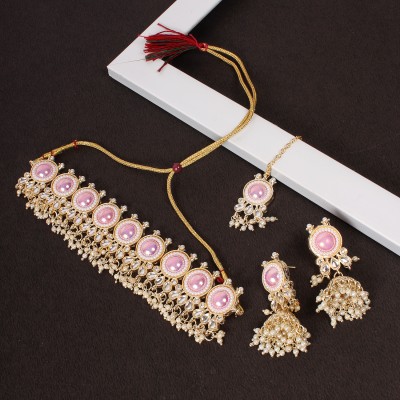 Divisha Alloy Gold-plated Pink Jewellery Set(Pack of 4)