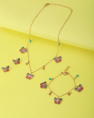 CARLTON LONDON Brass Gold-plated Pink Jewellery Set(Pack of 1)