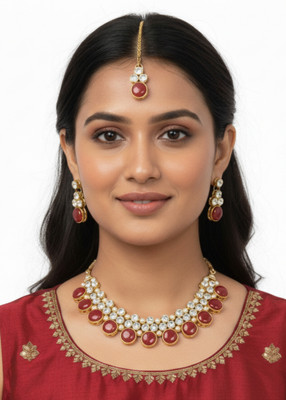 GetBling Alloy Gold-plated Red Jewellery Set(Pack of 4)