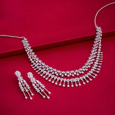 Kushal's Fashion Jewellery Copper Gold-plated White Jewellery Set(Pack of 3)