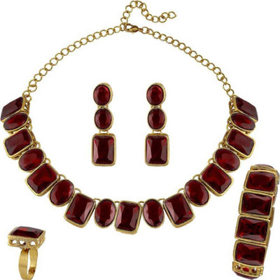 Nivaan Alloy Gold-plated Maroon Jewellery Set(Pack of 1)