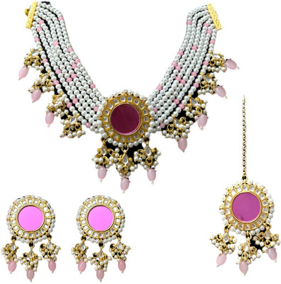 ACCESSHER Brass Gold-plated White, Pink Jewellery Set(Pack of 1)