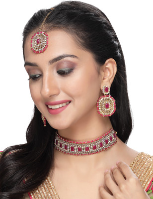 Sukkhi Alloy Gold-plated Pink Jewellery Set(Pack of 1)