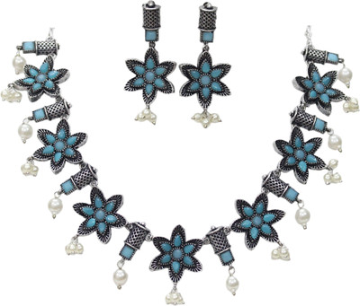Aroras Bridal & Fashion Jewellery Copper Silver Turquoise Jewellery Set(Pack of 1)