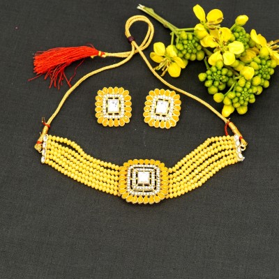 RAMDEV ART FASHION JEWELLERY Brass Gold-plated Yellow Jewellery Set(Pack of 1)