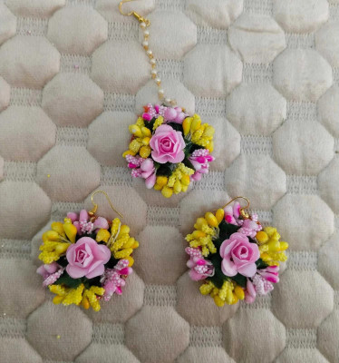 Neha Fabric Pink, Yellow Jewellery Set(Pack of 1)