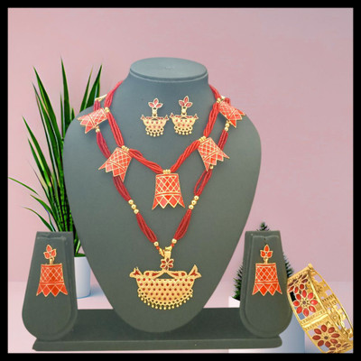 porinitadas Copper Gold-plated Red Jewellery Set(Pack of 3)