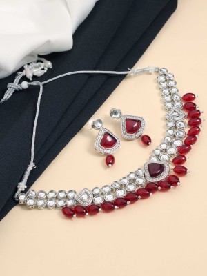 SAIYONI Alloy Silver Red Jewellery Set(Pack of 1)