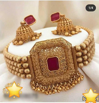 SUNDHA CREATION Copper Gold-plated Ruby Red Jewellery Set(Pack of 1)