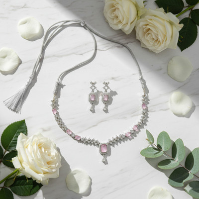 Amoha Lifestyle Alloy Silver Pink, Silver Jewellery Set(Pack of 2)