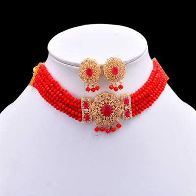 Poojajewl Brass Gold-plated Red Jewellery Set(Pack of 3)