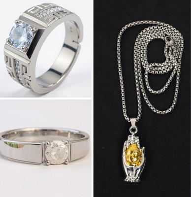 KURMASHOP Stainless Steel Sterling Silver Silver, White, Gold Jewellery Set(Pack of 3)