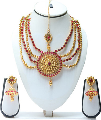 Ethnicking Brass, Copper, Alloy Gold-plated Maroon, Gold Jewellery Set(Pack of 1)