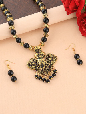 NM CREATION Alloy Gold-plated Gold, Black Jewellery Set(Pack of 1)