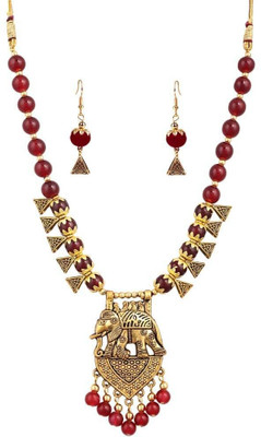 SKG Fashion Store Alloy Gold-plated Maroon Jewellery Set(Pack of 1)