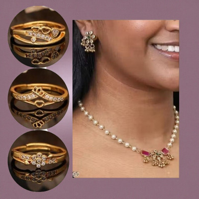 REEWAZIMPERIAL Brass Gold-plated Red, White, Gold Jewellery Set(Pack of 4)