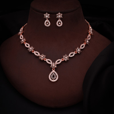 Parisal Brass Gold-plated Rose Gold, Grey, White Jewellery Set(Pack of 1)