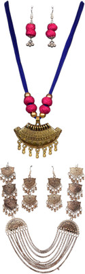 HOUSE OFF COMMON Oxidised Silver Blue, Pink, Gold, Multicolor Jewellery Set(Pack of 2)