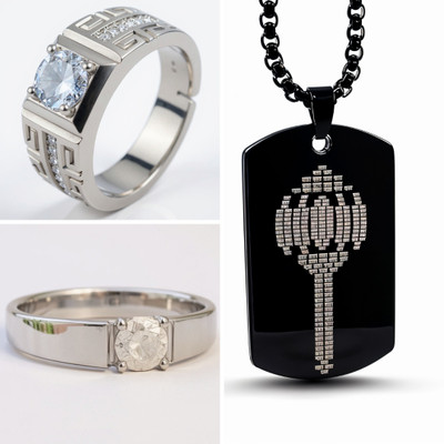 KURMASHOP Stainless Steel Sterling Silver Silver, White, Black Jewellery Set(Pack of 3)