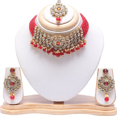 Ethnicking Alloy Gold-plated Gold, Red Jewellery Set(Pack of 1)