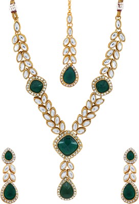 YELLOW CHIMES Brass Gold-plated Green Jewellery Set(Pack of 3)