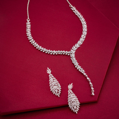 Kushal's Fashion Jewellery Copper Rhodium White Jewellery Set(Pack of 3)