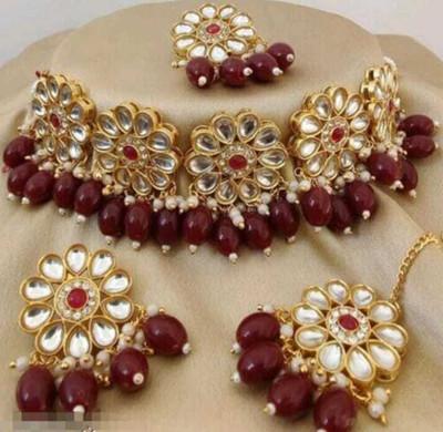 ARADHEMA Alloy Gold-plated Maroon Jewellery Set(Pack of 1)