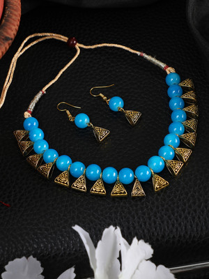 Anika's Creation Brass Gold-plated Turquoise Jewellery Set(Pack of 3)