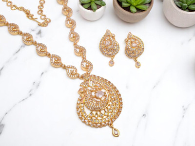 Pretty Queen Brass, Copper Gold-plated White, Gold Jewellery Set(Pack of 2)