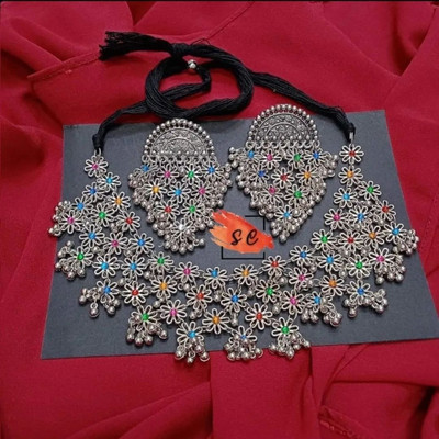 ISLANA Oxidised Silver Multicolor Jewellery Set(Pack of 1)