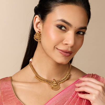 Kushal's Fashion Jewellery Copper Gold-plated Red Jewellery Set(Pack of 3)