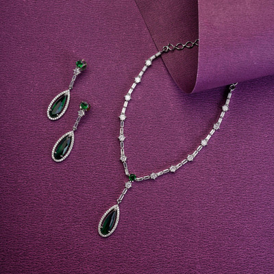 Opal Touch Brass Rhodium Green Jewellery Set(Pack of 2)