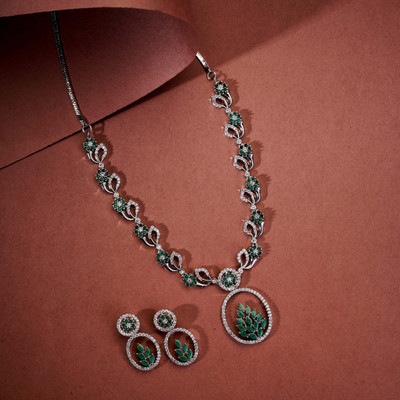 Opal Touch Brass Rhodium Green, White Jewellery Set(Pack of 2)