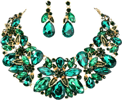 Gehney joy of jewels Stainless Steel Gold-plated Green Jewellery Set(Pack of 2)