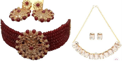 JMBW INTERNATIONAL Alloy Maroon, White Jewellery Set(Pack of 2)