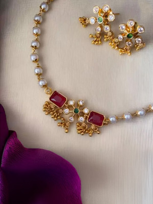 brado jewellery Brass Gold-plated Pink, White, Gold Jewellery Set(Pack of 1)