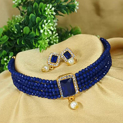 SHRISHTI FASHION Alloy Gold-plated Blue Jewellery Set(Pack of 1)