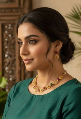 MJ and Daughters Stone, Alloy Gold-plated Green, Red Jewellery Set(Pack of 1)