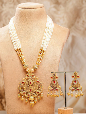 RUBANS Brass Gold-plated Gold, White Jewellery Set(Pack of 2)