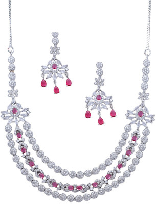 IKSAVA Brass Silver Pink, Silver Jewellery Set(Pack of 3)